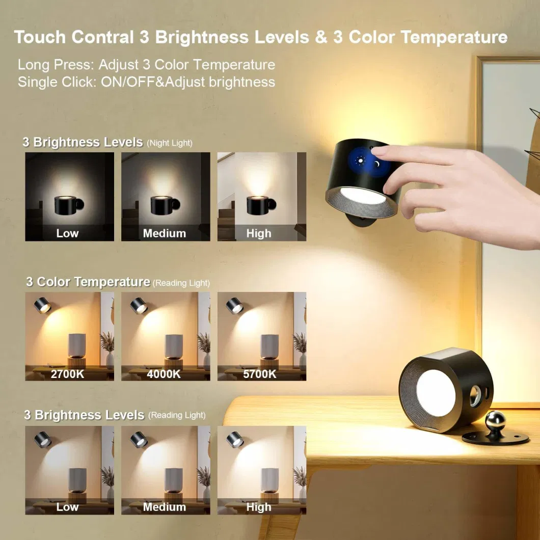 Touch & Remote Control LED Wall Light Rechargeable Magnetic Mounted