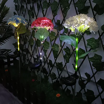 Ortensia Nuovo stile Decorazione colorata per esterni LED Luce solare da giardino Illuminazione Luci solari per fiori in metallo